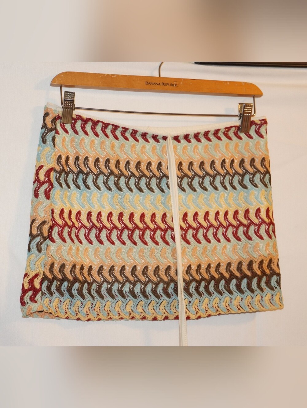 Crochet Drawstring Mini Skirt Yellow Orange Size 6 - Picture 7 of 9